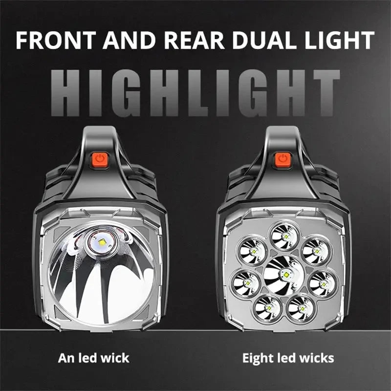 Portable Powerful USB Rechargeable Flashlight Solar LED Light with COB Work Light 4 Gear Charge Mobile Phone Camping Lamp